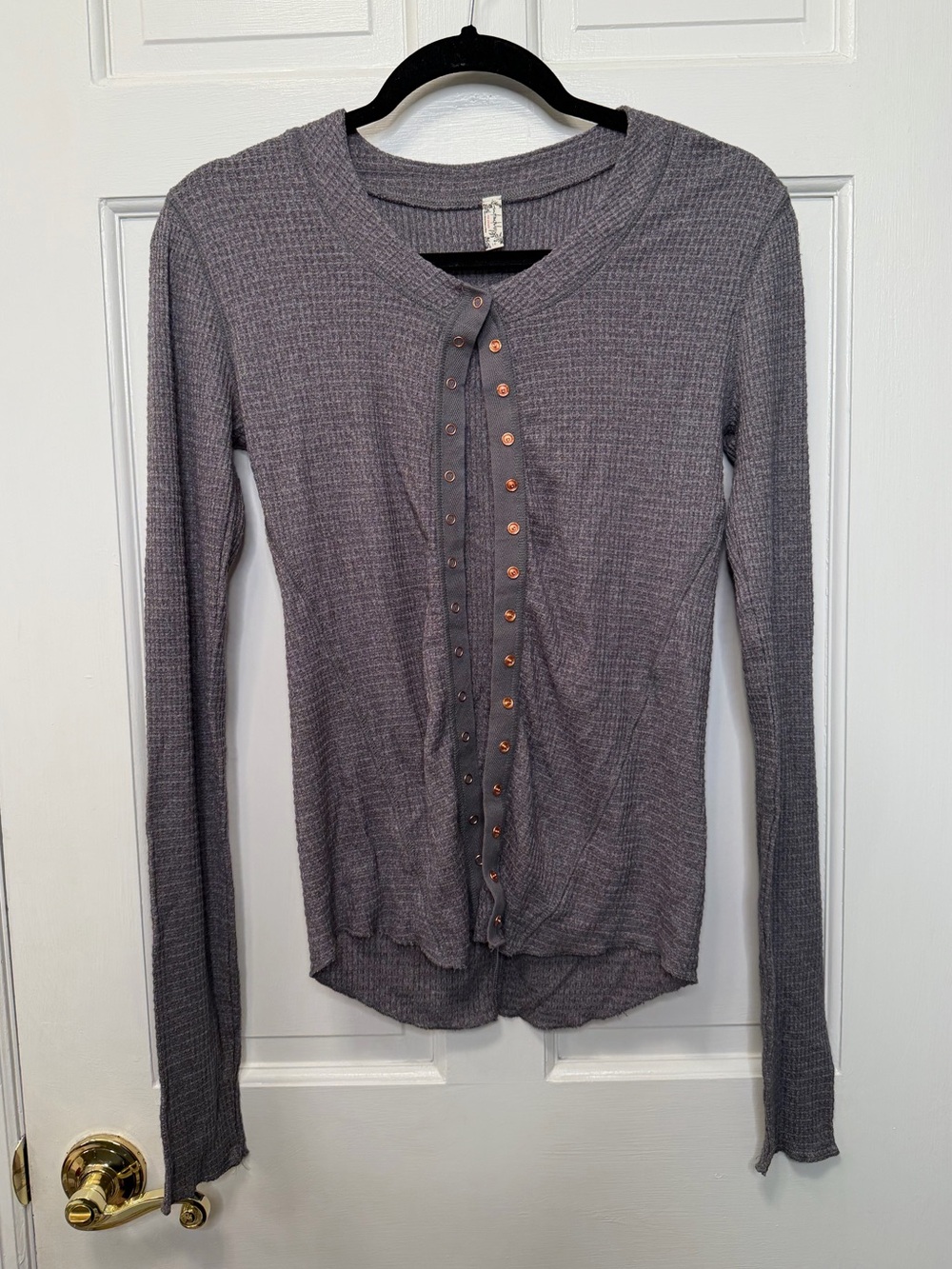 Free People Intimately Gray Thermal Snap Front Long Sleeve Top Size Large
